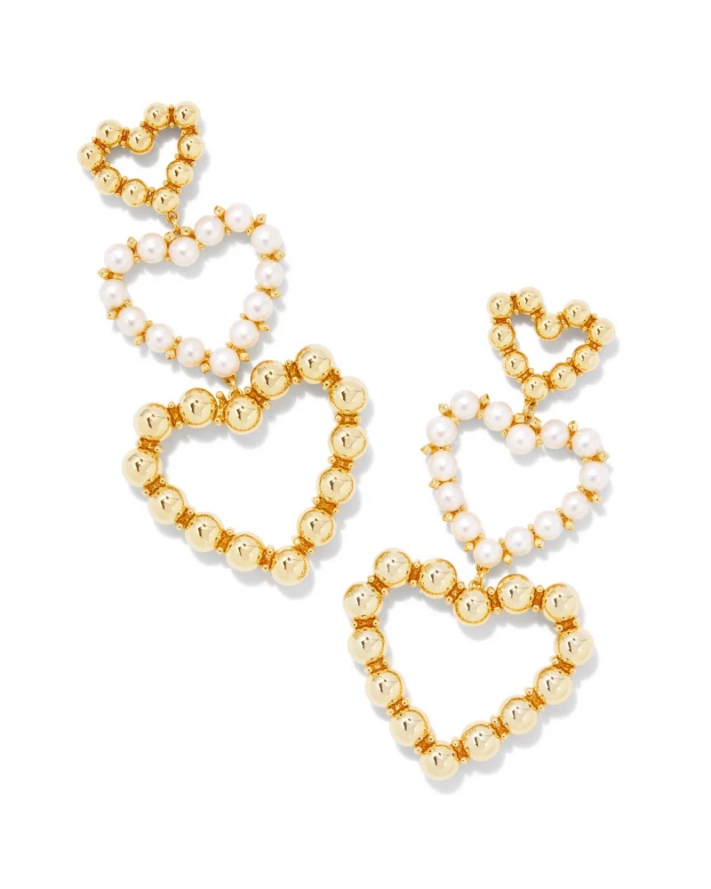 Ashton Gold Pearl Heart Statement Earrings in